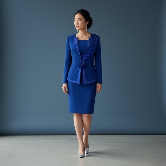 Vtg! Royal Blue Women's Blazer with Scarf Detail - Picture 16 of 16